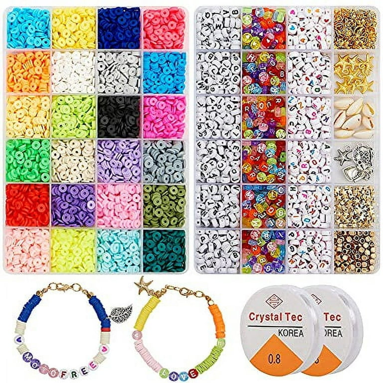  Clay Beads Kit for DIY Jewelry Making - Flat, Thin & Round Clay  Heishi Bead Disc Set - Necklace, Bracelet & Craft MakingKit with 7200 PCS -  20 Colors, Letters, Gold