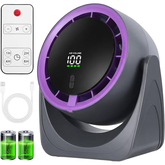 6000 RPM 100-Speed Turbo Rechargeable Desk Fan, High-Velocity Air Circulator with LED Display, 180° Tilt Wall-Mount for Office, Dorm and Garage, 1-Pack