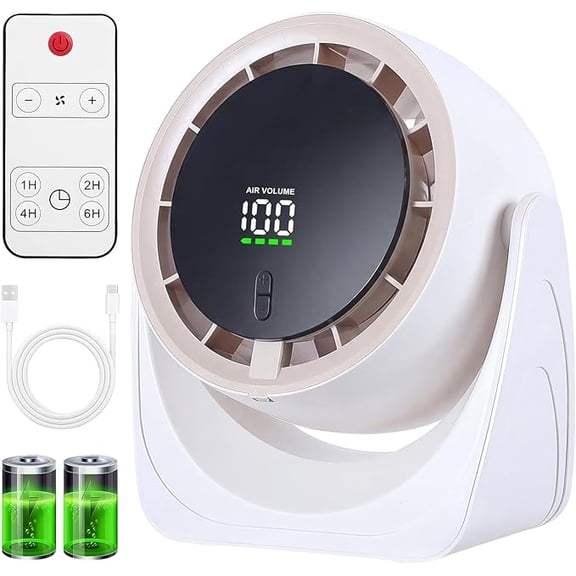 6000 RPM 100-Speed Turbo Rechargeable Desk Fan, High-Velocity Air Circulator with LED Display, 180° Tilt Wall-Mount for Office, Dorm and Garage, 1-Pack