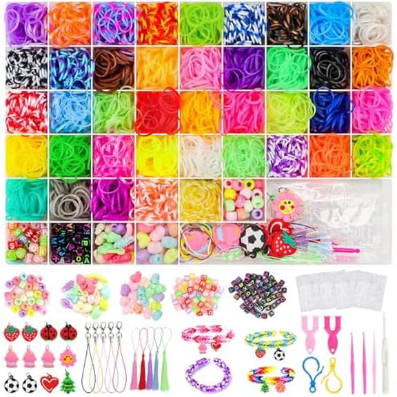 6000+ Rubber Band Bracelet Kit, Colorful Loom Bracelet Making Kit with Storage Box, DIY Art Craft Kit with Charms Beads for Beginners Kids Girls Boys Birthday Party Christmas Gift