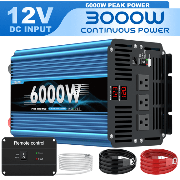 XDZWATT 24 VDC 3000 W Continuous 6000 W Surge Power Inverter LCD Display for Car