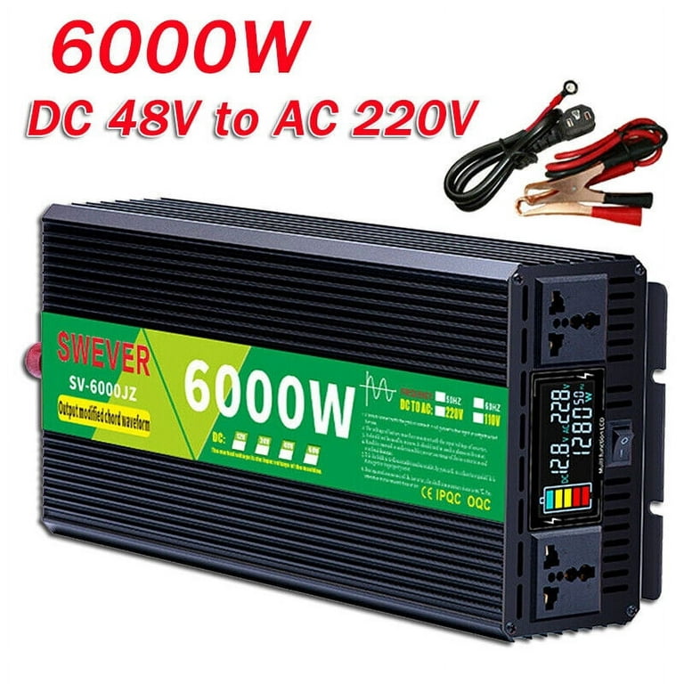 6000 Watts Power Inverter DC 48V to AC 220V Car RV Converter with LCD  Display