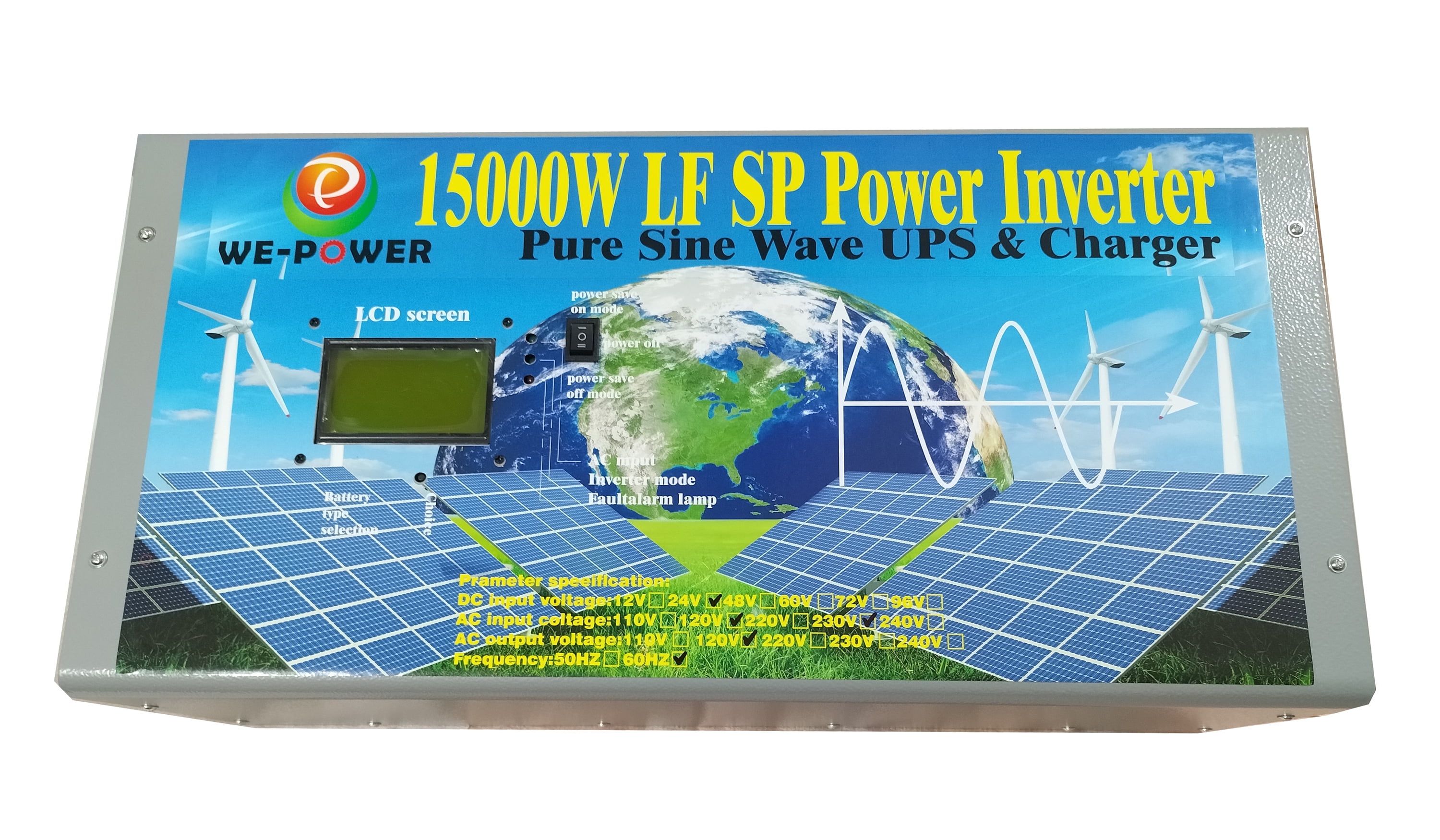 60000W Peak 15000W Power Inverter (7500W 110V Or 7500W 220V) Low Frequency Split Phase Pure Sine Wave Solar Converter 24V DC To 110V,220V AC 60Hz Frequency With UPS / Battery Charger / LCD Display