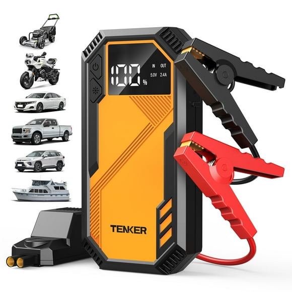 5000A Car Battery Jump Starter, Portable Car Jump Starter with Dual USB Quick Charge and DC Output, 12V Jump Pack with Built-in LED Bright Light, Yellow