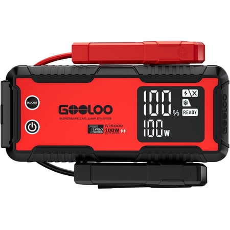 6000A Jump Starter GT6000 Car Starter with 100W Bi-Directional Fast Charge, Powerful 12V Auto Battery Booster(All Gas & up to 12L Diesel Engine), Supersafe Portable Jump Box for Emergency Use