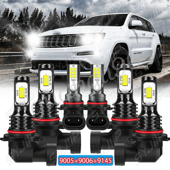 6000K 9005 9006 LED Headlight+9145 Fog Bulbs For Jeep Grand Cherokee 2005-2010