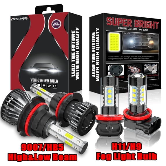 6000K 9007 H11/H9 For Mitsubishi Endeavor 2006-2011 9007 LED Headlights + H8 Fog Light Bulbs Kit