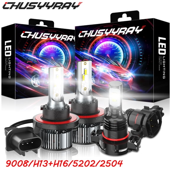 6000K 9008 H13 LED Headlights High/Low Beam And 5202 2504 Fog Light Bulbs KitSet of 4