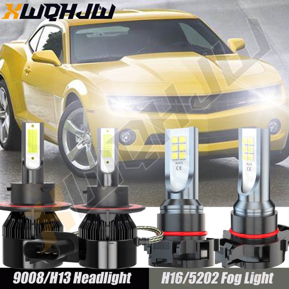 6000K Fit for Chevrolet Camaro 2010 2011 LED Headlight Hi/Lo +Fog Light 4 Bulbs 9008+H16 Combo Kit