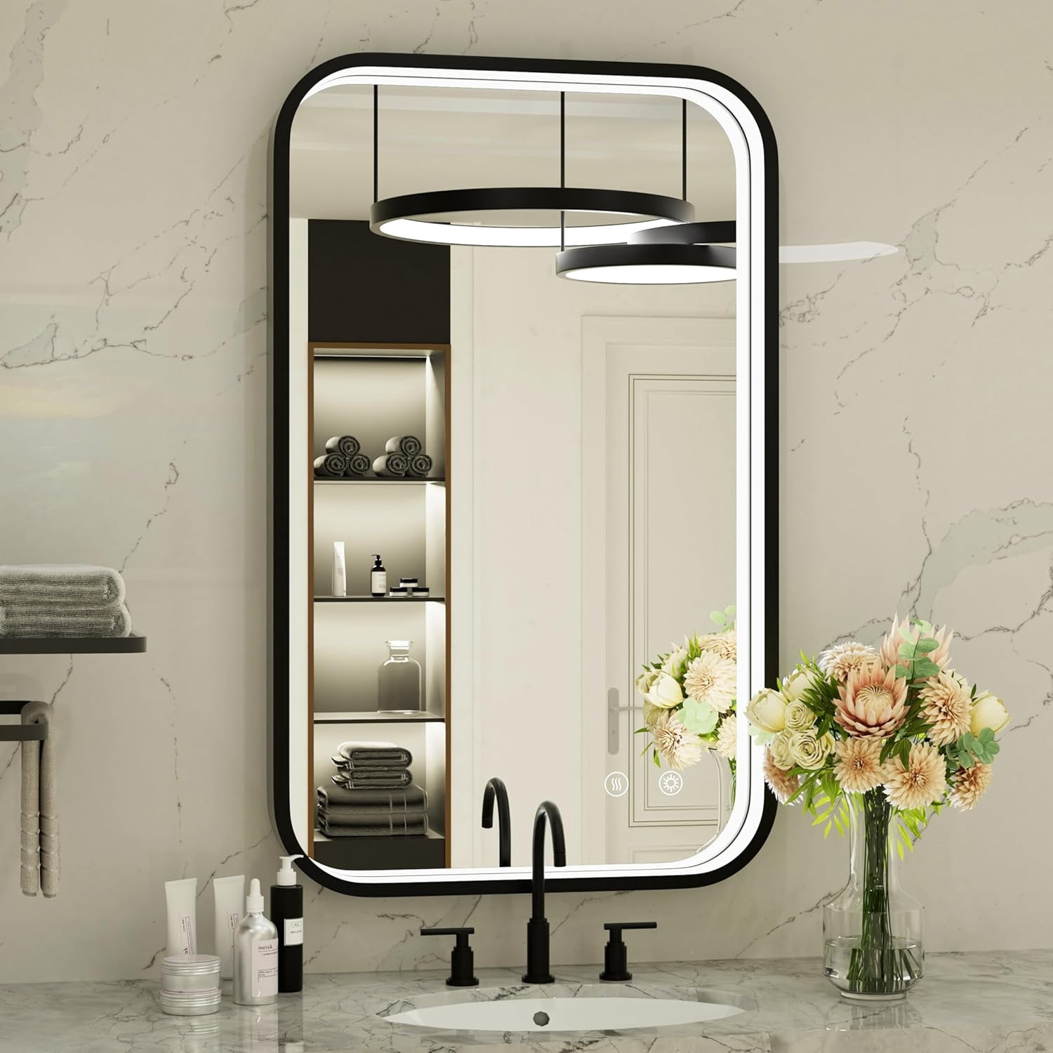 6000K Horizontal & Vertical 24x36 Inch LED Bathroom Mirror with Black ...