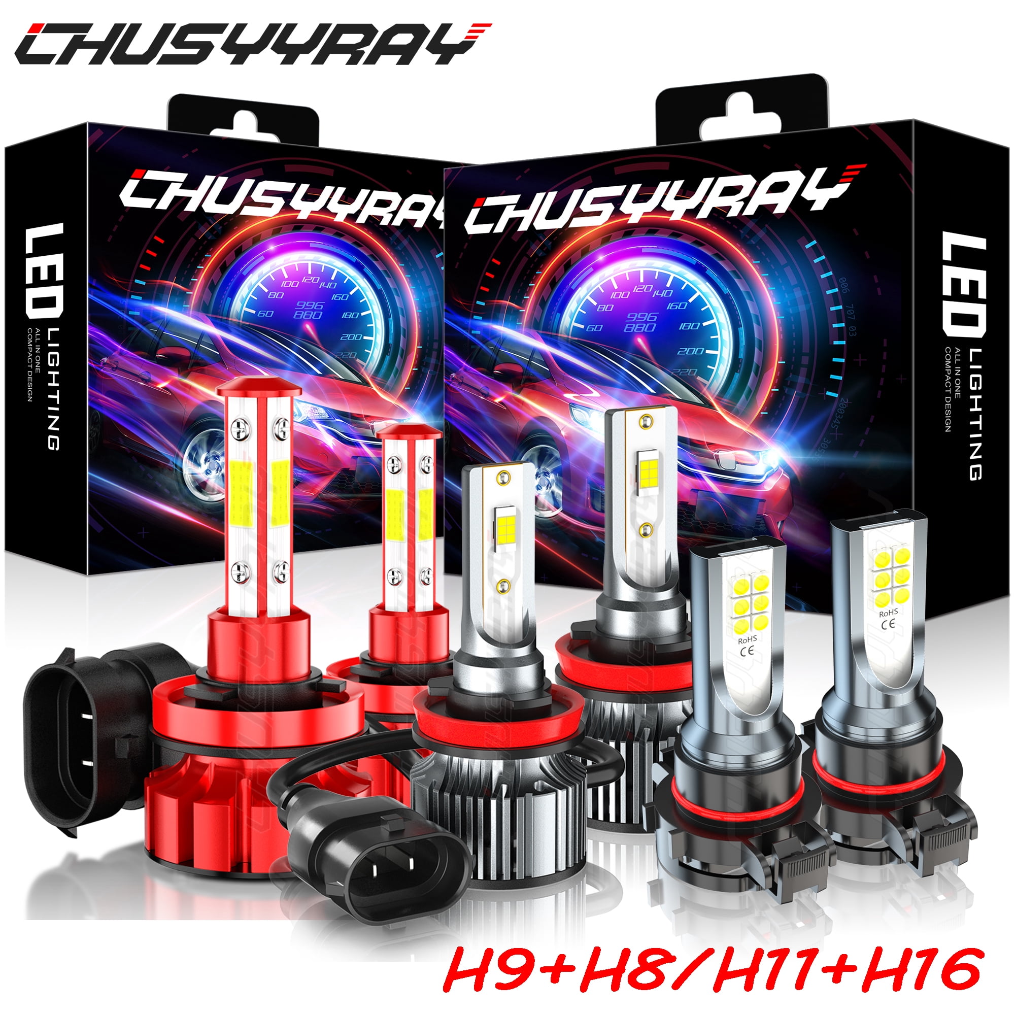 68 Bulb 6000K LED Headlight Fog Light Bulbs Conversion Kit H9 H11 5202 High+Low ...