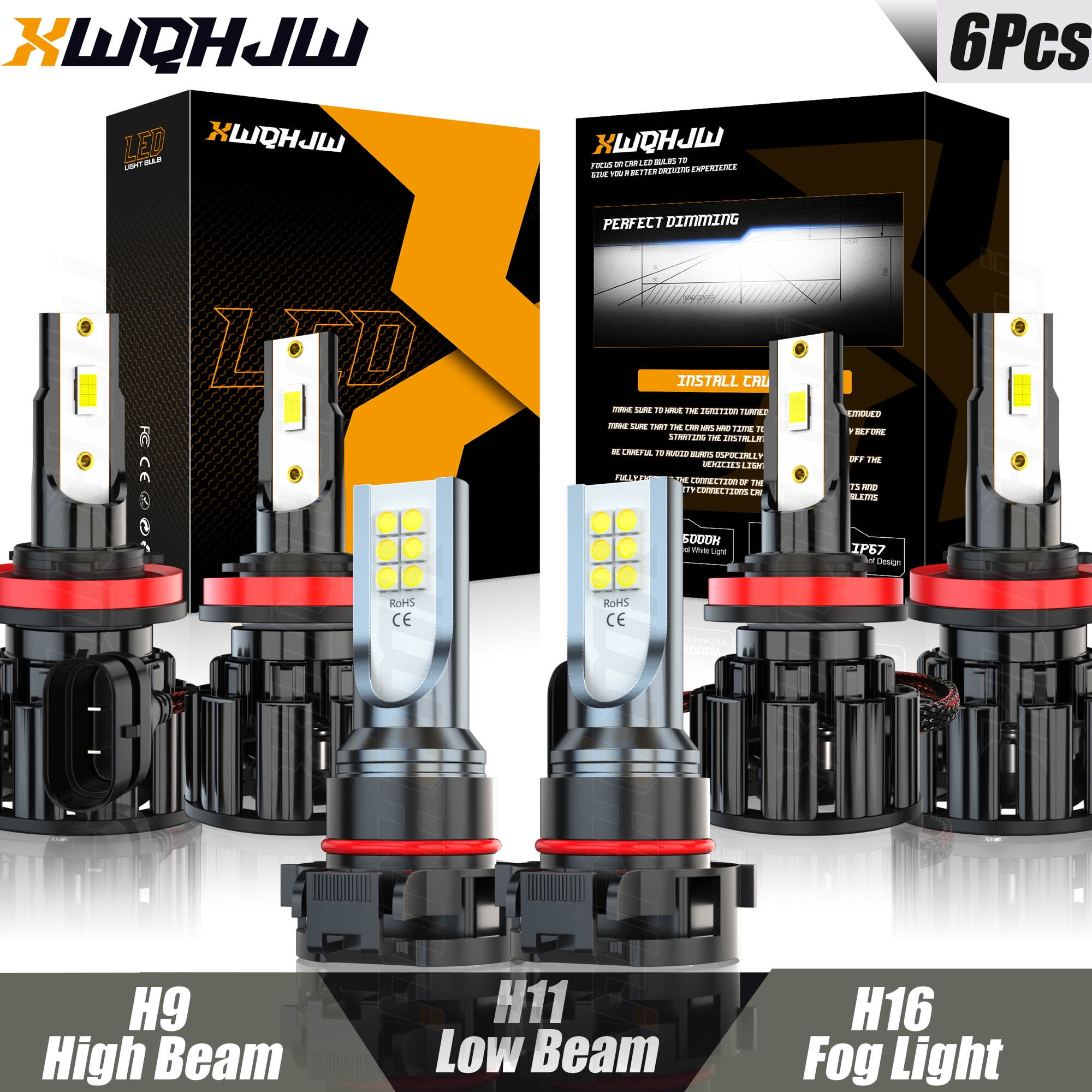 6000K LED Headlight H9/H11 H11/H9 High Low Beam H16/5202 Fog Light ...
