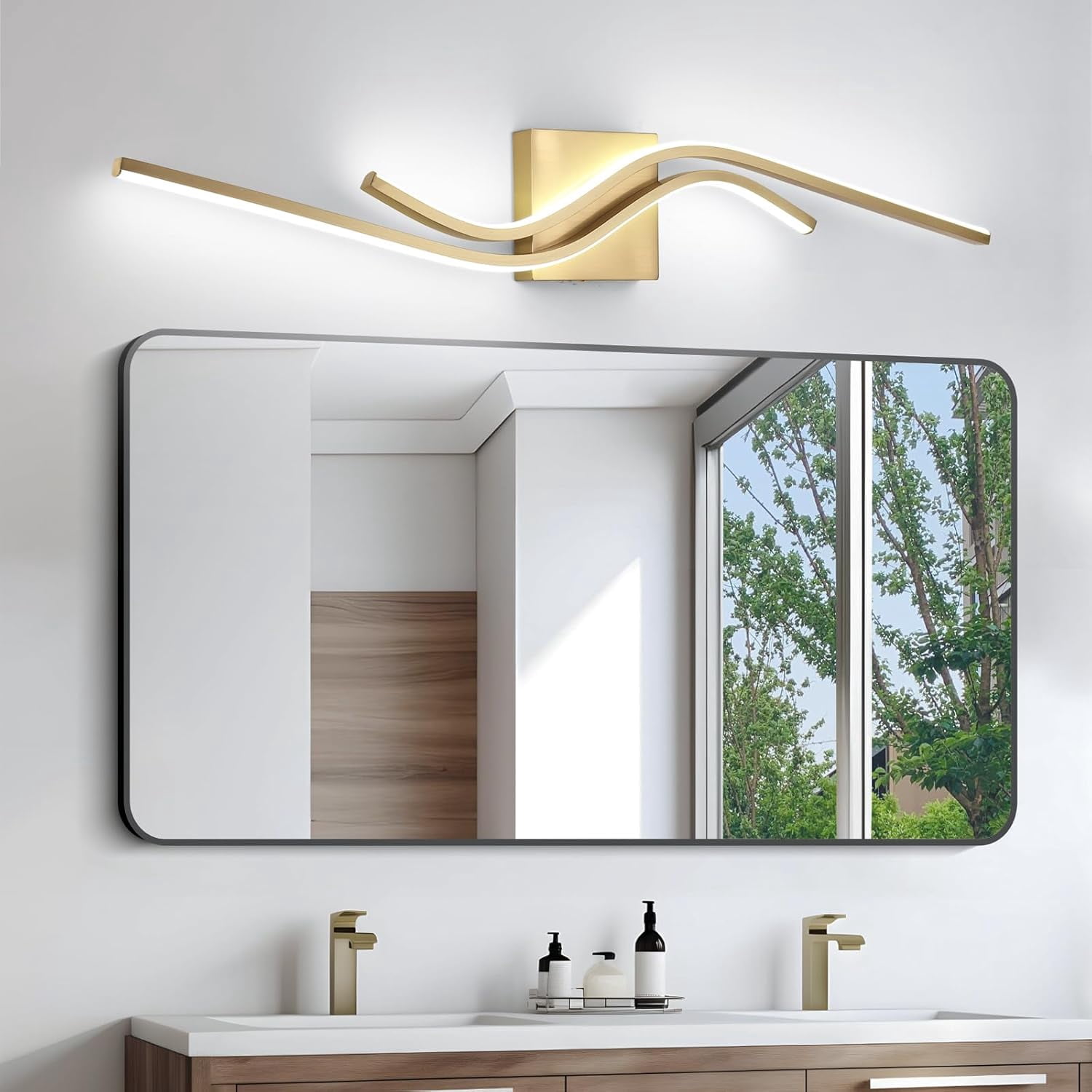 JZEKVN Gold LED Wall Sconce – 28.2 Inch Modern Light Fixture, 350° Rotatable, 6000K Cool White, Metal Construction, For Bedroom Bathroom Living Room