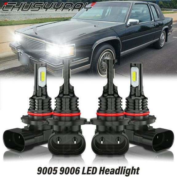6000K White Front LED Headlight Bulbs for Cadillac DeVille 1987-2003 2004 2005 High & Low Beam 4Pcs