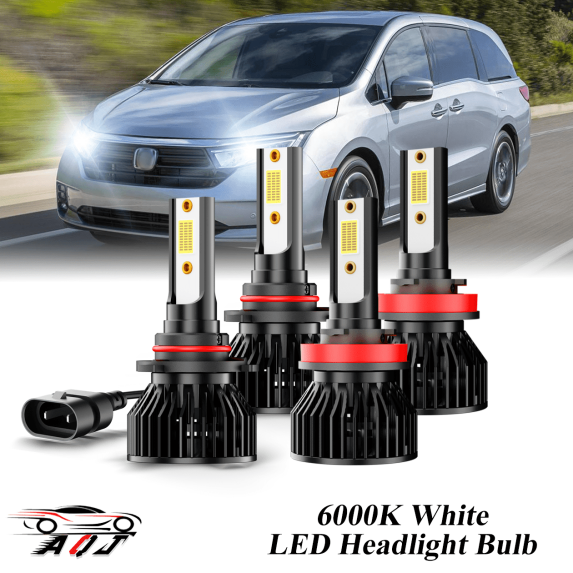 6000K White LED Headlight Bulb for Honda Odyssey 2011-2022 2023 2024 High+Low Beam Bulbs 9005+H11 Combo Pack of 4