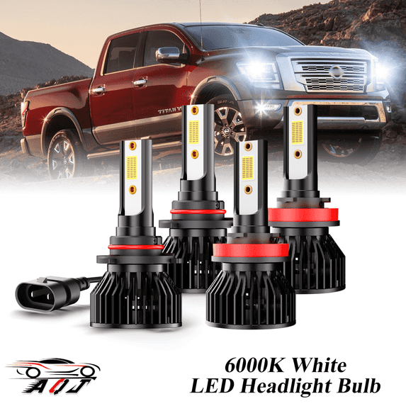 6000K White LED Headlight Bulb for Nissan Titan 2017 2018-2022 2023 High+Low Beam Bulbs 9005+H11 Combo Pack of 4