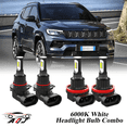 thumbnail image 1 of 6000K White LED Headlight Bulbs Combo Kit For Jeep Compass 2011-2022, 1 of 12