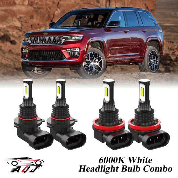 6000K White LED Headlight Bulbs Combo Kit For Jeep Grand Cherokee 2011-2018