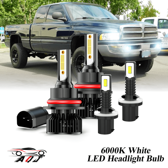 6000K White LED Headlight Bulbs + Foglighs Combo Kit For 1994-2001 Dodge RAM 1500 2500 3500