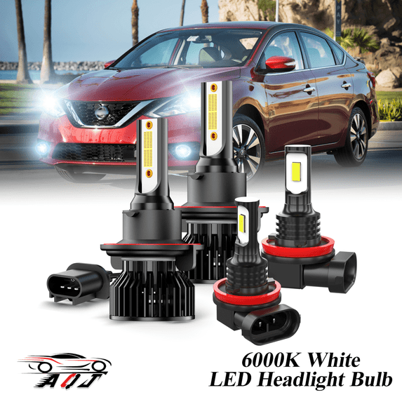 6000K White LED Headlight Bulbs + Foglights Combo Kit For Nissan Sentra 2004-2012