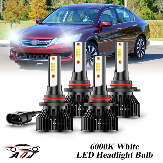6000K White LED Headlight Bulbs for Honda Accord Sedan 2-4Door 1990-2012 High+Low Beam Bulb 9005+9006 Combo Pack of 4
