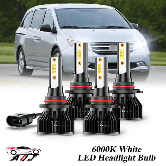 6000K White LED Headlight Bulbs for Honda Odyssey 2005-2010 High+Low Beam Bulb 9005+9006 Combo Pack of 4