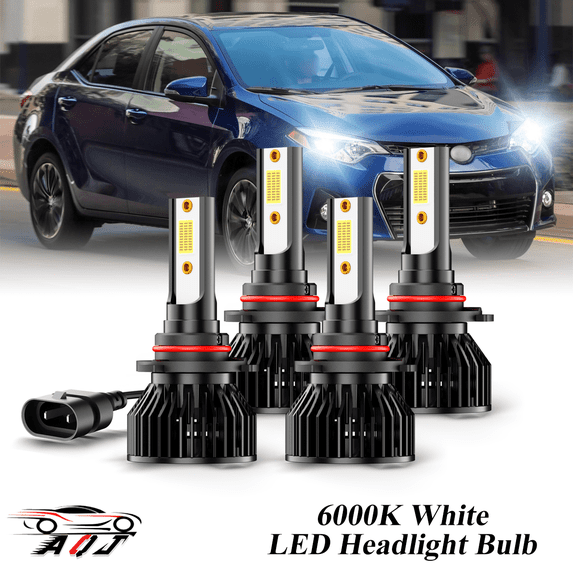6000K White LED Headlight Bulbs for Toyota Corolla 2009-2016 High+Low Beam Bulb 9005+9006 Combo Pack of 4