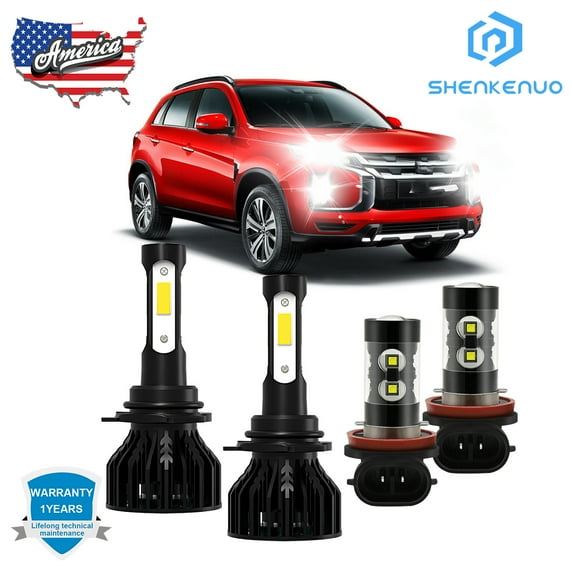 6000K White LED Headlight High/Low Beam + Fog Light Bulbs Kit For Mitsubishi Eclipse Cross 4PC
