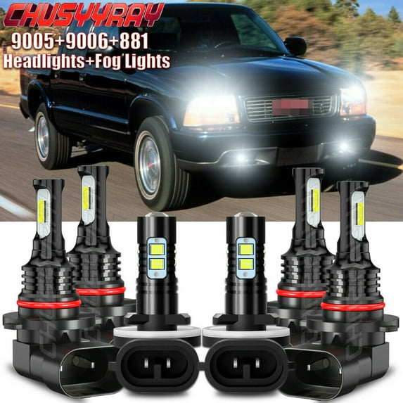 6000K White for GMC Sonoma 1998-2004 Combo LED Headlight + Fog Light Bulbs Kit 6x