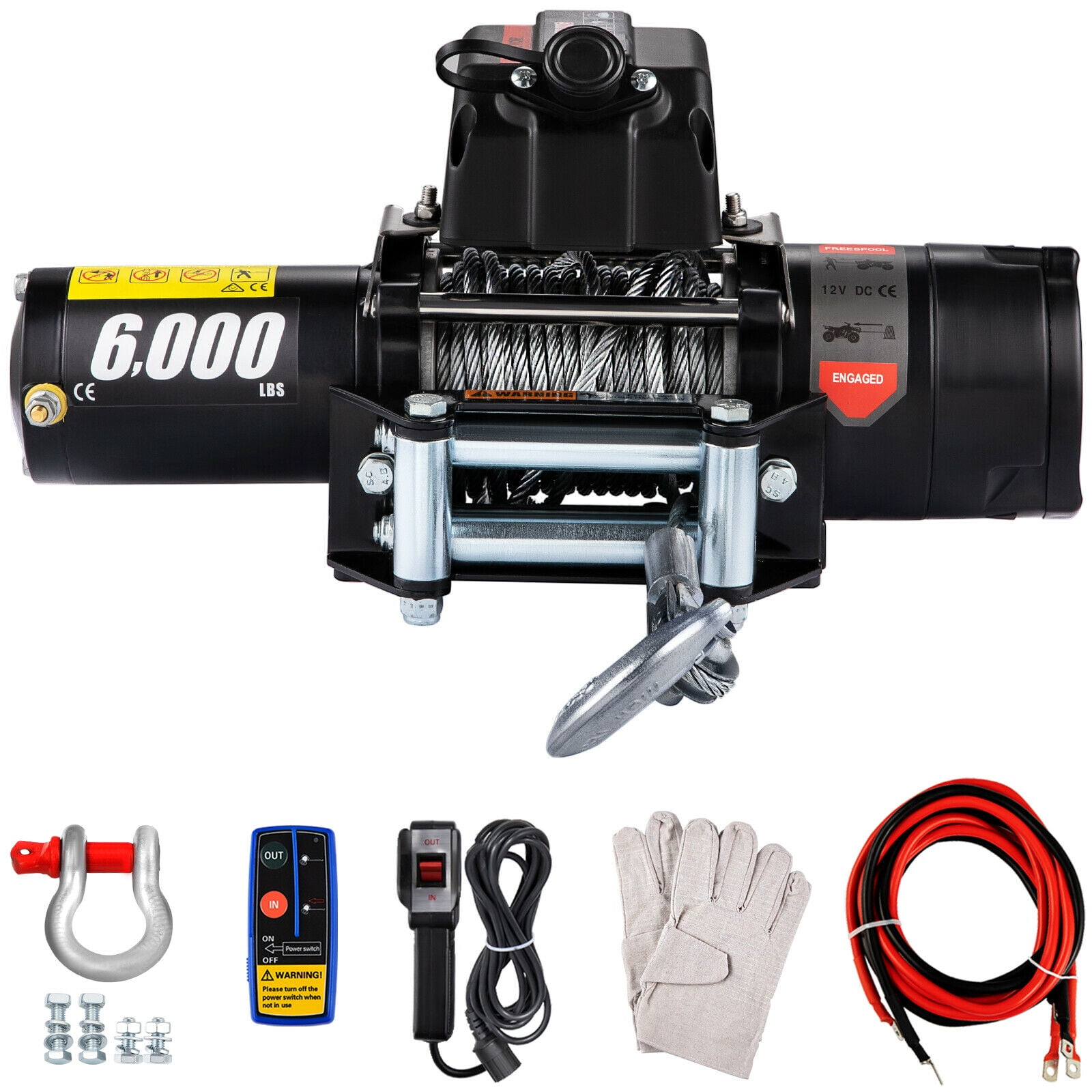 6000LBS 12V Recovery Car Electric Winch Series Wound ar Train Wireles Remote Control Steel Cable Winches For Heavy Duty ATV