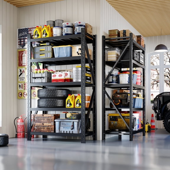 6000LBS Storage Shelves,46.5"W Garage Shelving Heavy Duty,19.6"Deep Storage rack shelf, Steel Tall Industrial Shelving , 5 Tier Adjustable Standing Shelf for Warehouse / Shop 46.5"W x 19.6"D x 76.8"H