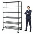 thumbnail image 1 of 6000Lbs Capacity Heavy Duty Storage Shelves Wire Shelving Unit and Storage Adjustable NSF 6 Tier Metal Rack Shelf on Wheels for Garage Basement, 76 H x L x 18 D - Black, 1 of 9