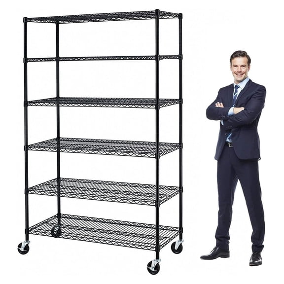 6000Lbs Capacity Heavy Duty Storage Shelves Wire Shelving Unit and Storage Adjustable NSF 6 Tier Metal Rack Shelf on Wheels for Garage Basement, 76 H x L x 18 D - Black