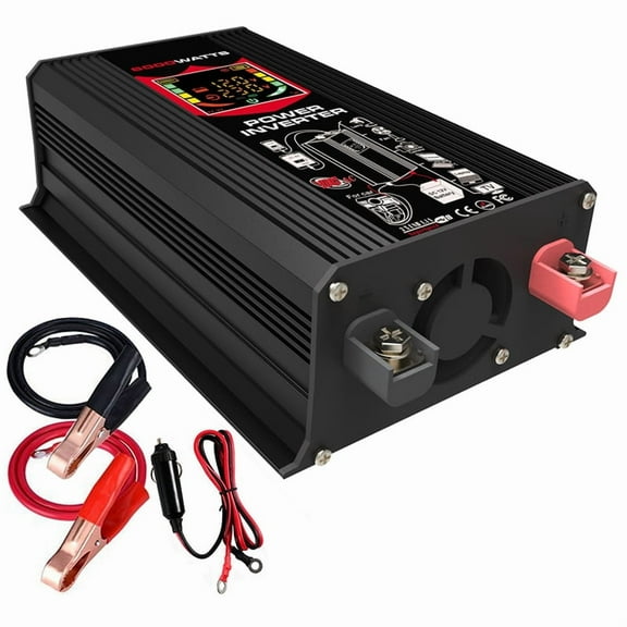 6000W Car Power Inverter DC 12V to AC 220V Universal Sine Wave Electronic Charging Converter 2 USB Outdoor Charge,1x Inverter Kit,Black