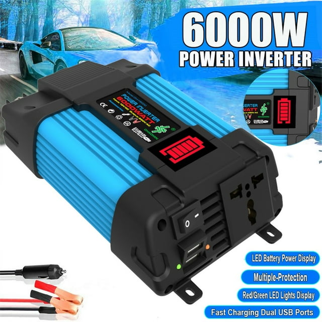 6000W Car Power Inverter DC12V To AC110/220V Pure Sine Wave 2USB LCD ...