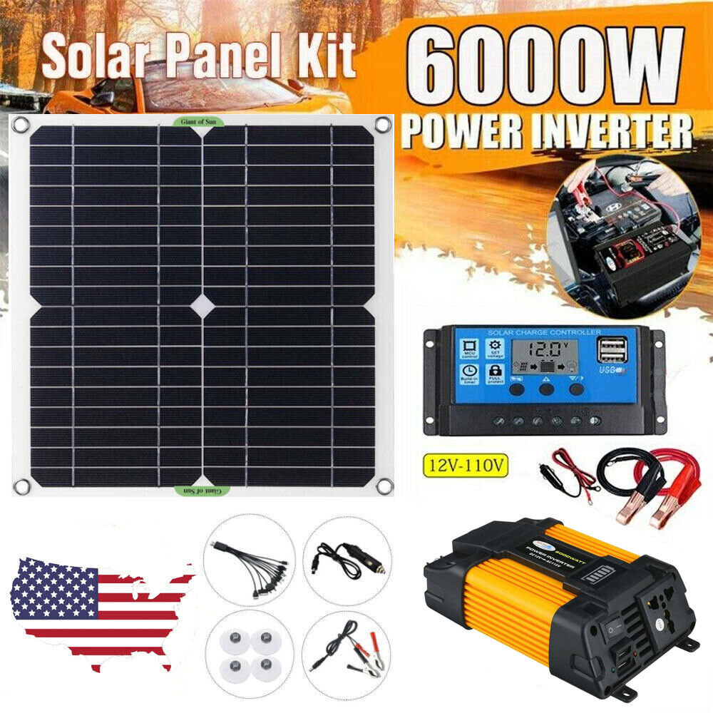 6000W Complete Solar Panel Kit Solar Power Generator 100A Home 110V Grid System