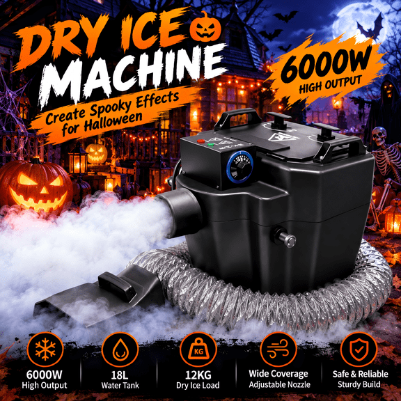 6000W Dry Ice Fog Machine, Low Lying Fog Machine with 18L Water Tank, Heavy Duty Halloween Smoke Machine, Professional Dry Ice Fog Machine for Stage Wedding Haunted House