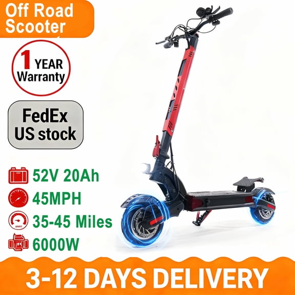 6000W Electric Scooter forAdults, Up to 45MPH & 40-50 Miles Range, 10" All TerrainTires Folding Commuter E-Scooter