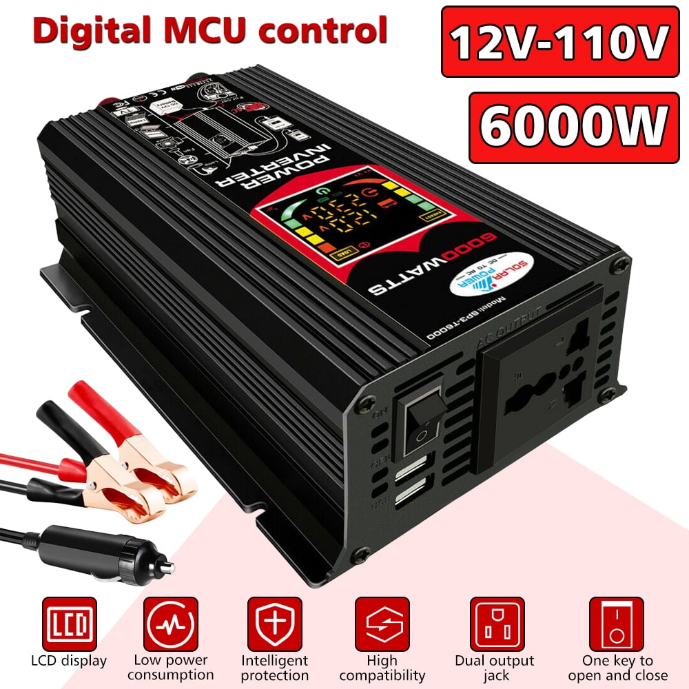 6000W Inverter, DC12V To 110V AC Power Car Inverter With UNIVERSAL Socket, USB Port, Cigarette Lighter Adapter, Truck/ Boat/RV/Car Solar System Inverter, Used FOR Camping/Road Trips/Outdoor Work, ZJ41