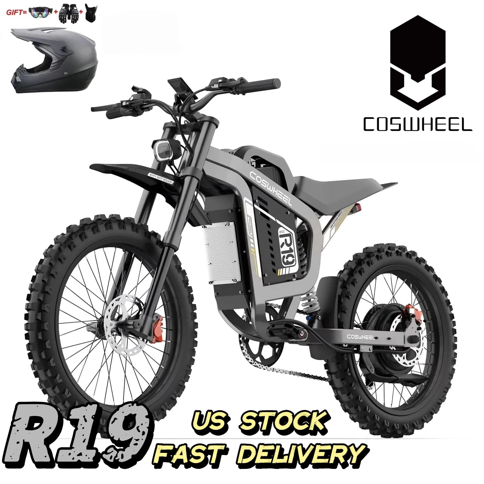 6000W(Peak) COSWHEEI R19 Electirc Dirt Bikes Adult,50Mph 72V 40AH,Torque 120N.m, Can Climb 40 Degrees Slope,UL 2849