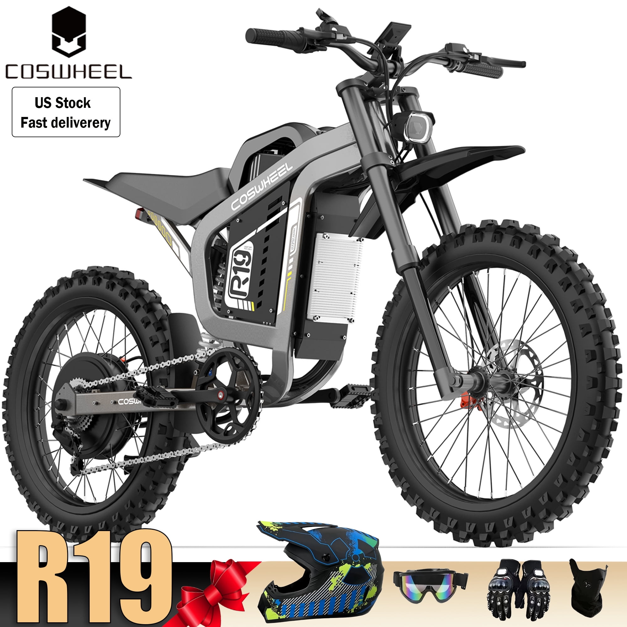 6000W(Peak)COSWHEEL R19 Electric Dirt Bike for Adult&Teens,72V40AH 19”Tires,50MPH Top Speed,125 Miles Max Range, Electric Motorcycle Snow,Mountains,Off-Road Ebike