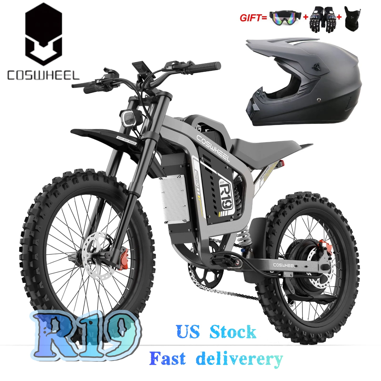 9000W (Peak) COSWHEEL R19 Electric Dirt Bike for Adults – 72V 40AH Removable Battery,19" Tires,60 MPH Top Speed,124 Miles Max Range,Off-Road E-Motorcycle