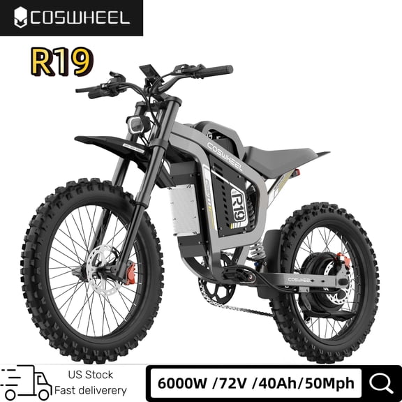 6000W (Peak) COSWHEEL R19 Electric Dirt Bike for Adults – 72V 40AH Removable Battery,19" Tires,50 MPH Top Speed,125 Miles Max Range,Off-Road E-Motorcycle