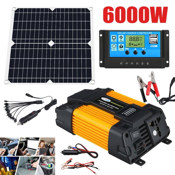 6000W Peak Car Power Inverter Solar Panel Kit 100A Controller 12V DC to 110V AC