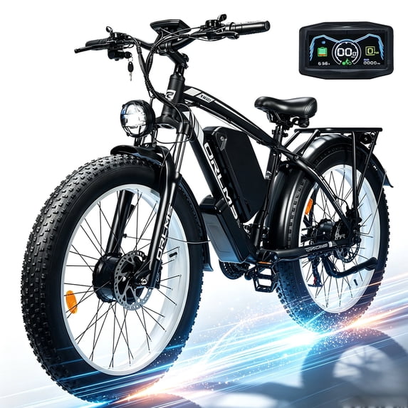 6000W (Peak) Dual Motor Bike for Adults, 60V 25AH Battery, 45MPH & 100 Miles Range,21-Speed Full Suspension, 26" x 4.0" Fat Tire Off-Road Bike for All Terrain Snow Sand