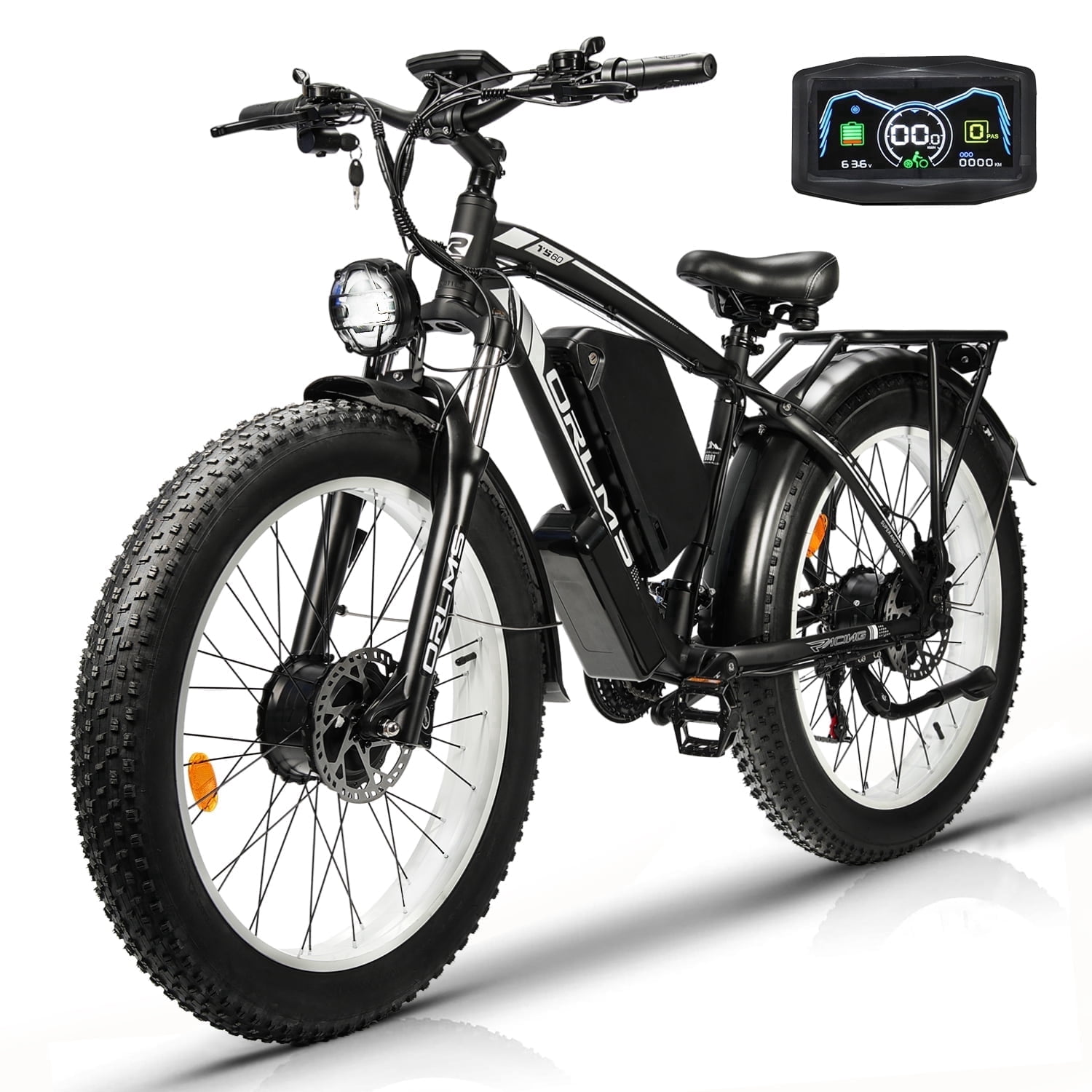 6000W Peak Dual Motor Electric Bike for Adults, 60V 25AH Battery, 45MPH & 100 Miles Range, Full Suspension, 26" x 4.0" Fat Tire Off-Road E-Bike for All Terrain Snow Sand