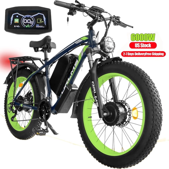 (US in Stock)6000W Electric Bike for Adults, 45MPH Fast Ebike with 60V25Ah Removable Battery, 100 Miles Long Range Electric Dirt Bike, 26" Fat Tire E-Bike with Hydraulic Disc Brakes