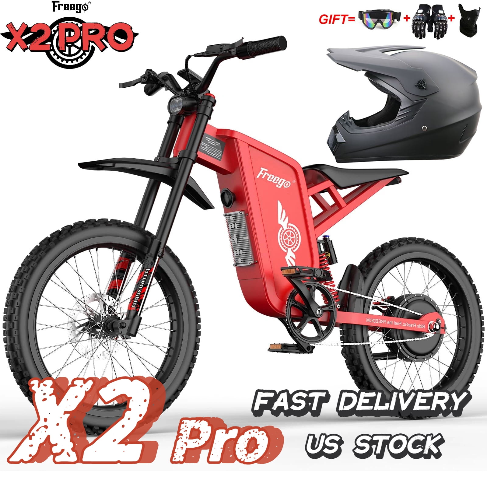 Freego X2 Pro 6000W(Peak)Electric Dirt Bike for Adult, Electric Motorcycle 60V30AH Battery,7 Speed,Max Speed 50MPH, Off Road Electric Bicycle,19x2''Full Suspension/Hydraulic Brake Half Throttle
