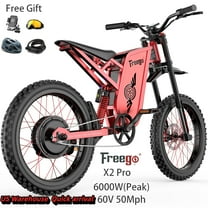 Freego X2 Pro 6000W(Peak)Electric Dirt Bike for Adult, Electric Motorcycle 60V30AH Battery,7 Speed,Max Speed 50MPH, Off Road Electric Bicycle,19x2''Full Suspension/Hydraulic Brake Half Throttle