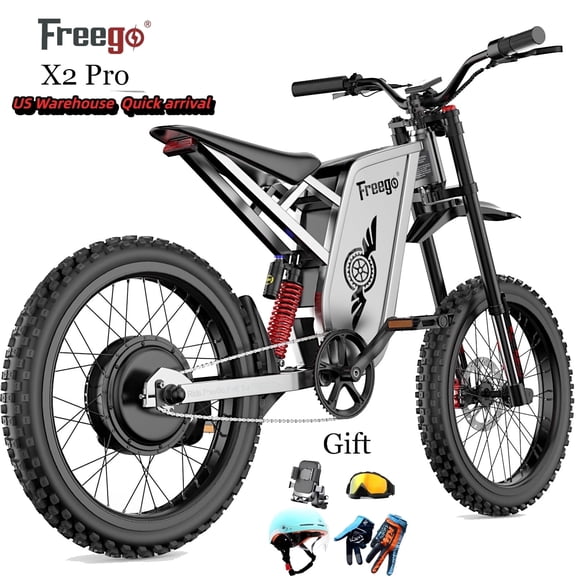 Freego X2 Pro 6000W(Peak) Motor Electric Dirt Bike for Adult, 60V30AH Battery Electric Motorcycle ,50MPH Speed Electric Bicycle,19x2'' Full Suspension/Hydraulic Brake